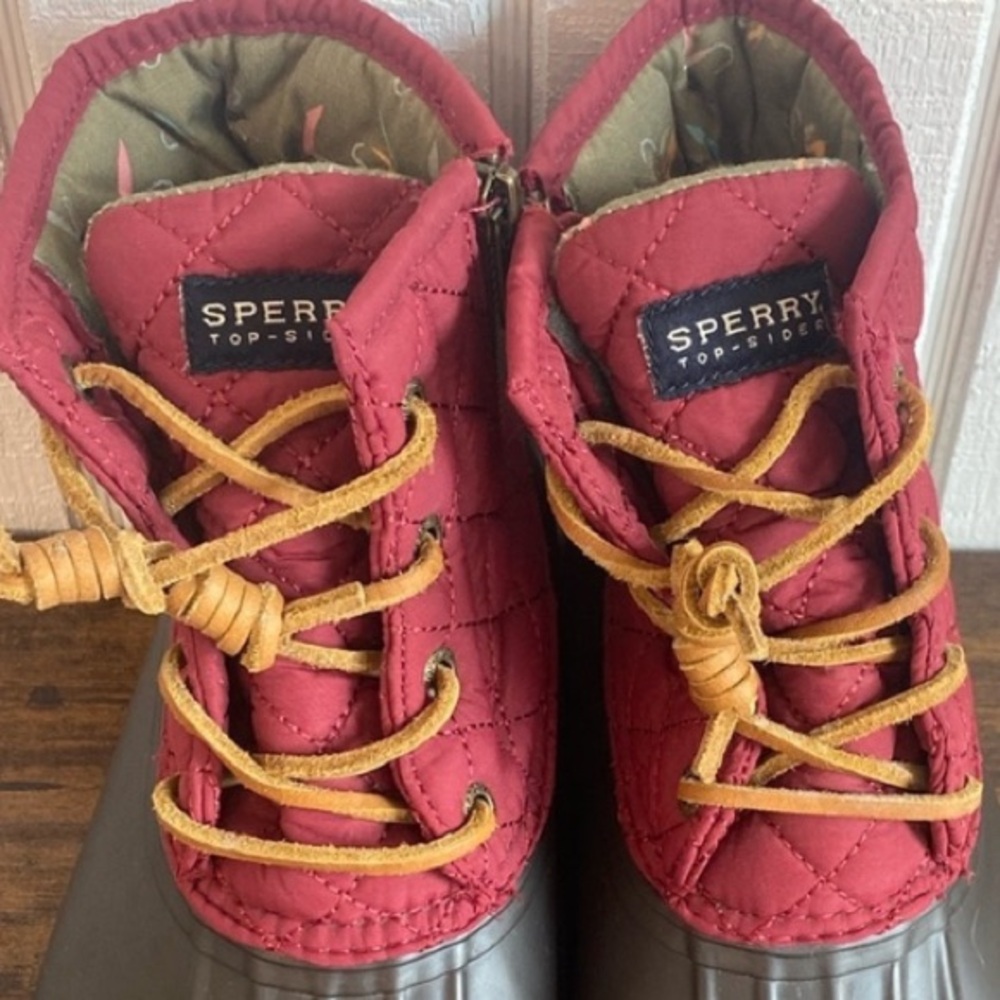 Sperry Saltwater Quilted Duck Boots Red Brown Rubber/Nylon Rain Boots Waterproof - Picture 5 of 11